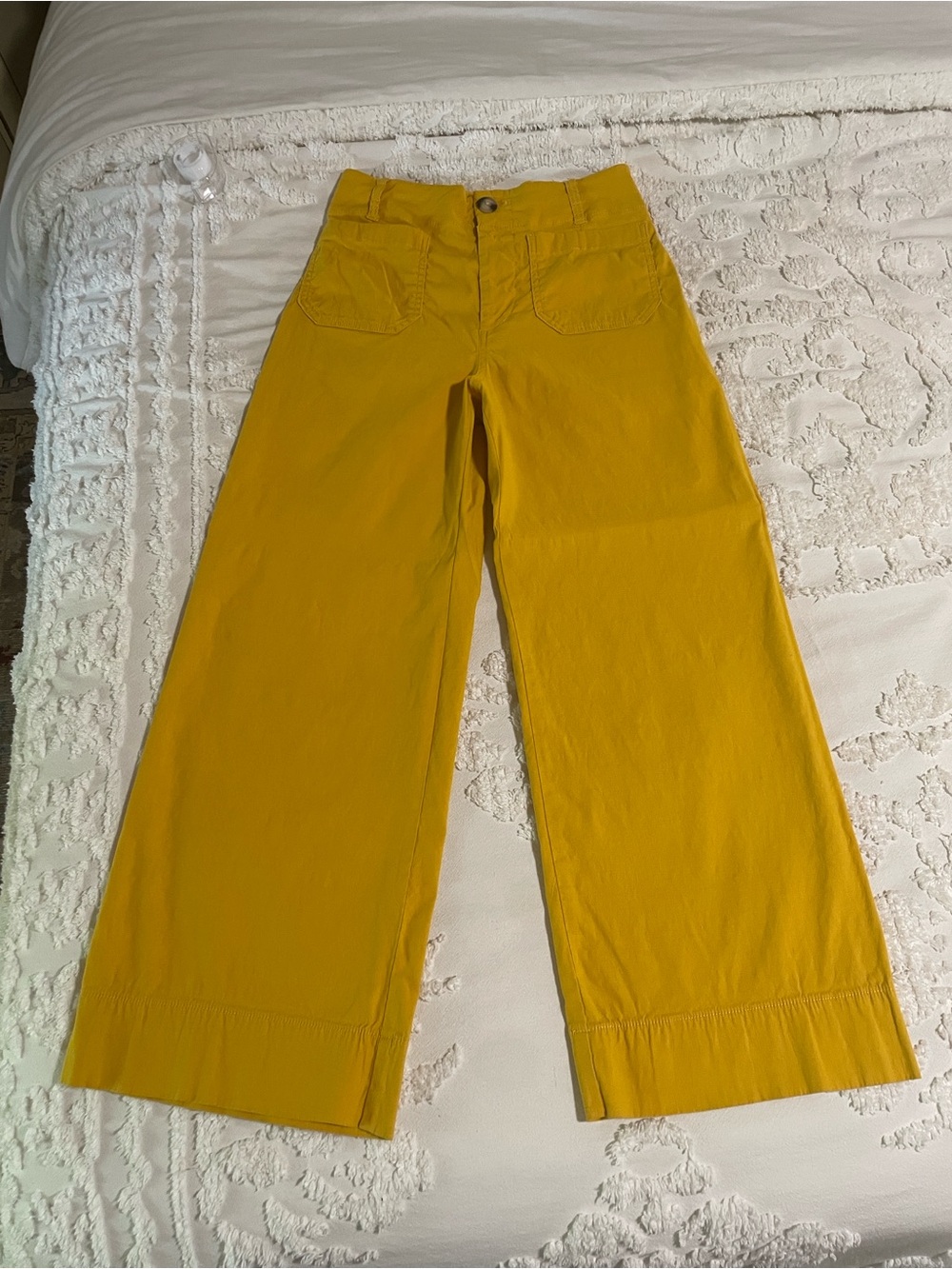 Anthropologie Maeve The Colette Mustard Yellow Wide Leg Cropped Pants High Waist